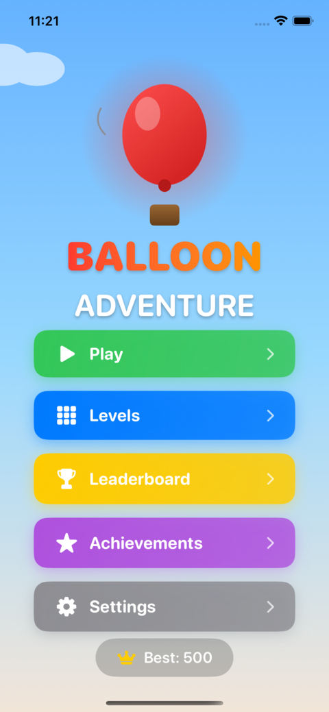 Balloon Adventure menu