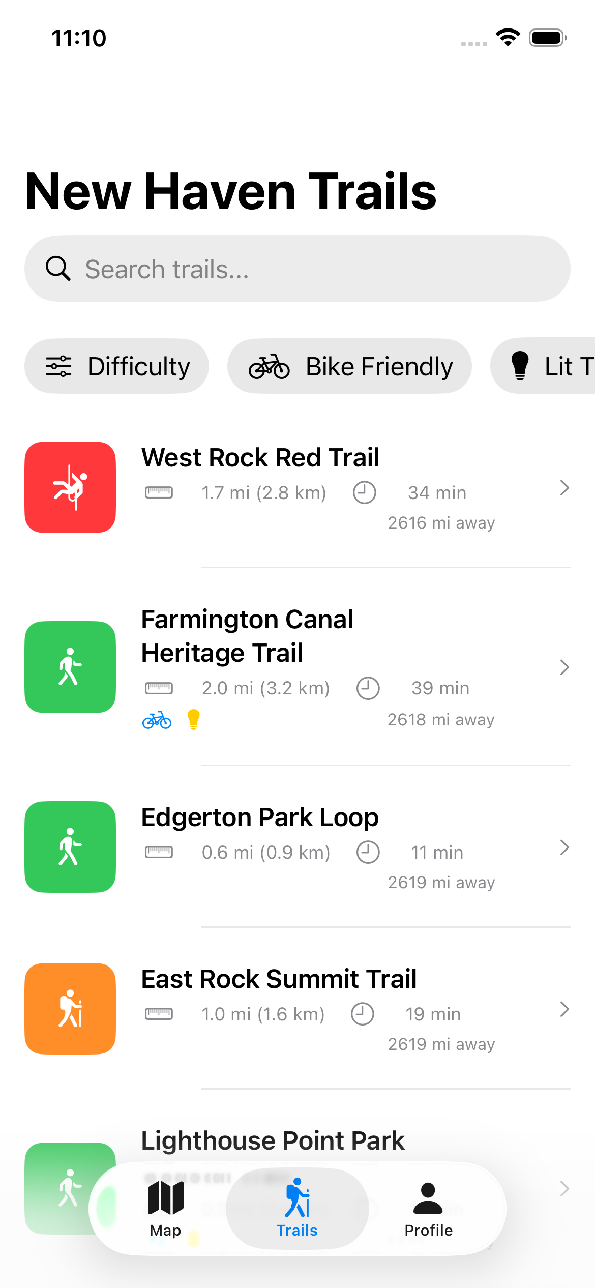SafeRouteNavigator Trails List