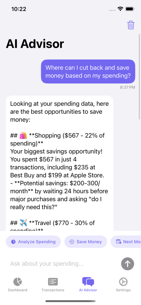 Spend Sense AI advisor