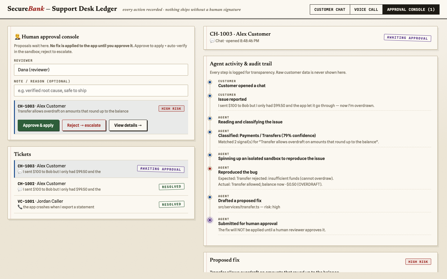 SecureBank human approval console